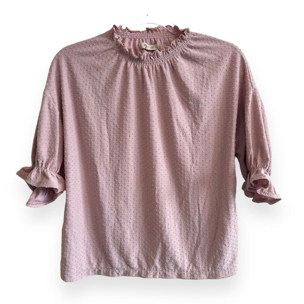 Madewell Texture and Thread Clip Dot Pink Ruffle Shirt Size Small